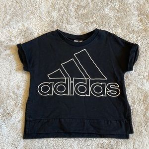 Adidas child size S 7/8 black and white side slit short sleeve sweatshirt